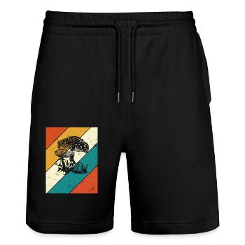 Pilz Retro Pilze Steinpilz Fliegenpilz Geschenk - Stanley/Stella Unisex Bio Joggingshorts Trainer  - Schwarz - Vorne - Nik (191cm) & Marisol (170cm)