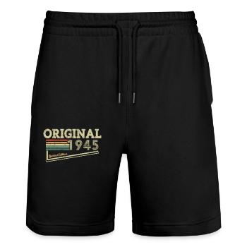 Vintage Geschenk 1945 - Stanley/Stella Unisex Bio Joggingshorts Trainer  - Schwarz - Vorne - Nik (191cm) & Marisol (170cm)