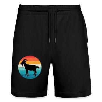 Retro vintage Goat Tee - Animal Goats Lover - Stanley/Stella Trainer Unisex Organic Jogging Shorts - black - Front - Nik (191cm) & Marisol (170cm)