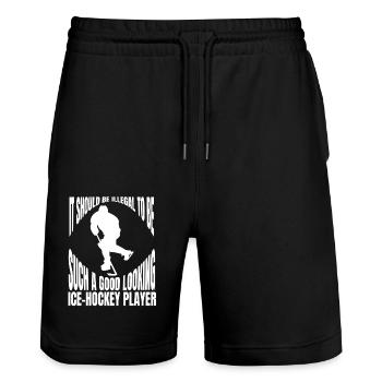 Eishockeyspieler Hockeyfan Eishockeyteam Eishockey - Stanley/Stella Unisex Bio Joggingshorts Trainer  - Schwarz - Vorne - Nik (191cm) & Marisol (170cm)