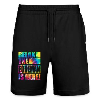 Foreman Funny Saying - Stanley/Stella Trainer Unisex Organic Jogging Shorts - black - Front - Nik (191cm) & Marisol (170cm)