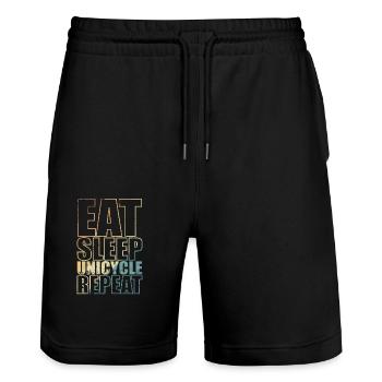 Eat Sleep Unicycle Repeat Balance Sport - Stanley/Stella Unisex Bio Joggingshorts Trainer  - Schwarz - Vorne - Nik (191cm) & Marisol (170cm)