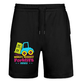 World's Toughest Forklift Driver Forklift Operator - Stanley/Stella Trainer Unisex Organic Jogging Shorts - black - Front - Nik (191cm) & Marisol (170cm)