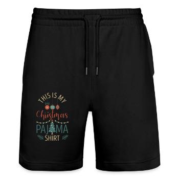 This is my Christmas pajama shirt Funnier - Stanley/Stella Trainer Unisex Organic Jogging Shorts - black - Front - Nik (191cm) & Marisol (170cm)