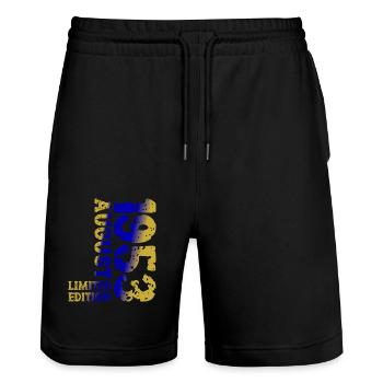 1953 August Limited Edition 70. Geburtstag Outfit - Stanley/Stella Unisex Bio Joggingshorts Trainer  - Schwarz - Vorne - Nik (191cm) & Marisol (170cm)