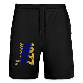 1977 August Limited Edition 46. Geburtstag Outfit - Stanley/Stella Unisex Bio Joggingshorts Trainer  - Schwarz - Vorne - Nik (191cm) & Marisol (170cm)
