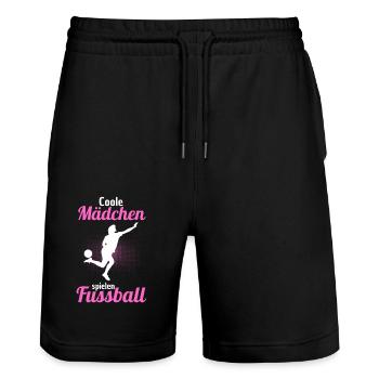 Fussballspielerin Fussballerin Frauenfussball - Stanley/Stella Unisex Bio Joggingshorts Trainer  - Schwarz - Vorne - Nik (191cm) & Marisol (170cm)