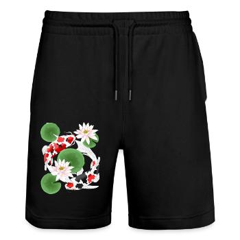 Koi dans l’étang aux nénuphars - Short de jogging bio TRAINER Stanley/Stella unisexe - noir - Devant - Nik (191cm) & Marisol (170cm)