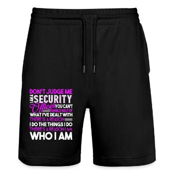 Security Officer Security Officer Don't Judge Me - Stanley/Stella Trainer Unisex Organic Jogging Shorts - black - Front - Nik (191cm) & Marisol (170cm)