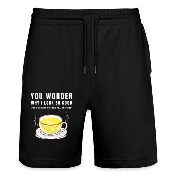 I'M A SECRET GINGER TEA DRINKER Ingwertee Ingwer - Stanley/Stella Trainer Unisex Organic Jogging Shorts - black - Front - Nik (191cm) & Marisol (170cm)