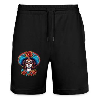 Mexico La Calavera Catrina Women Haloween - Stanley/Stella Trainer Unisex Organic Jogging Shorts - black - Front - Nik (191cm) & Marisol (170cm)