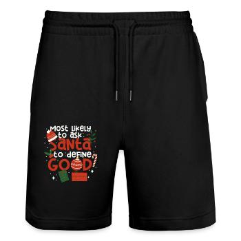 Demande la plus probable au Père Noël - Short de jogging bio TRAINER Stanley/Stella unisexe - noir - Devant - Nik (191cm) & Marisol (170cm)