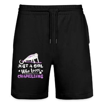 Just A Girl Who Loves Chameleons Lizard Lover Rept - Stanley/Stella Trainer Unisex Organic Jogging Shorts - black - Front - Nik (191cm) & Marisol (170cm)