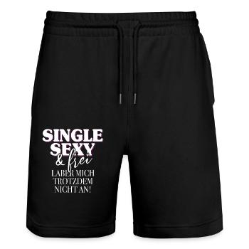 Single Sexy Frei Laber Mich Trotzdem Nicht An Solo - Stanley/Stella Unisex Bio Joggingshorts Trainer  - Schwarz - Vorne - Nik (191cm) & Marisol (170cm)