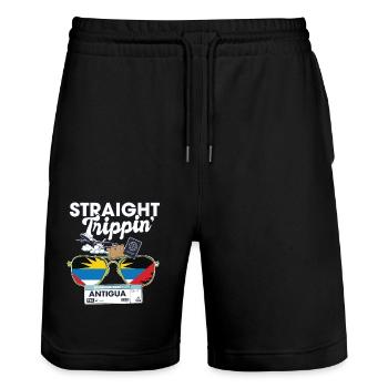 Straight Trippin' Antigua Vacation Tour Travel - Stanley/Stella Trainer Unisex Organic Jogging Shorts - black - Front - Nik (191cm) & Marisol (170cm)