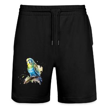 Perruche bleu vert dessin aquarelle - Short de jogging bio TRAINER Stanley/Stella unisexe - noir - Devant - Nik (191cm) & Marisol (170cm)