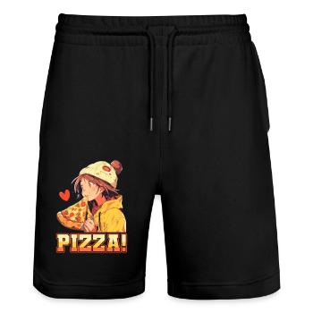 Pizza Lover Junge Mädchen Anime Manga Pizza - Stanley/Stella Unisex Bio Joggingshorts Trainer  - Schwarz - Vorne - Nik (191cm) & Marisol (170cm)