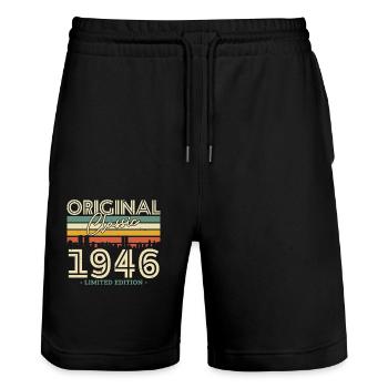 Vintage Geburtstagsgeschenk 1946 Klassisch - Stanley/Stella Unisex Bio Joggingshorts Trainer  - Schwarz - Vorne - Nik (191cm) & Marisol (170cm)