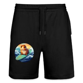 Meerschweinchen Surfen - Stanley/Stella Unisex Bio Joggingshorts Trainer  - Schwarz - Vorne - Nik (191cm) & Marisol (170cm)
