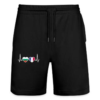 Bulgaria France heartbeat flag Bulgaria - Stanley/Stella Trainer Unisex Organic Jogging Shorts - black - Front - Nik (191cm) & Marisol (170cm)