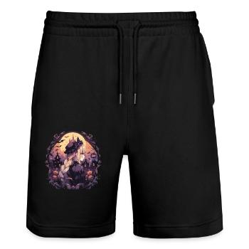 Hexe Helloween Hexen Outfit Hexen - Stanley/Stella Unisex Bio Joggingshorts Trainer  - Schwarz - Vorne - Nik (191cm) & Marisol (170cm)