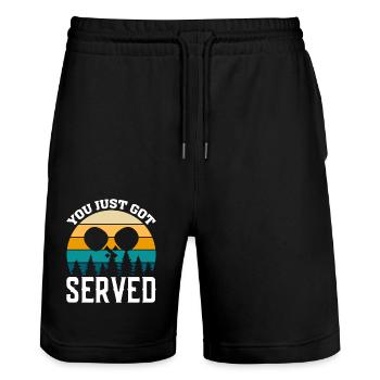 Du Wurdest Gerade Bedient - Stanley/Stella Unisex Bio Joggingshorts Trainer  - Schwarz - Vorne - Nik (191cm) & Marisol (170cm)