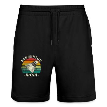 Badminton Mom - Stanley/Stella Unisex Bio Joggingshorts Trainer  - Schwarz - Vorne - Nik (191cm) & Marisol (170cm)