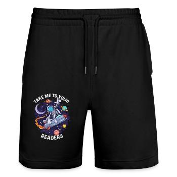 Alien Space Lustiges Zitat Bring mich zu deinen Lesern - Stanley/Stella Unisex Bio Joggingshorts Trainer  - Schwarz - Vorne - Nik (191cm) & Marisol (170cm)