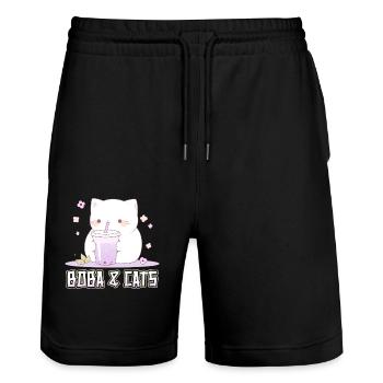 Boba and Cats Katze die Bubble Tee Mädchen Anime - Stanley/Stella Unisex Bio Joggingshorts Trainer  - Schwarz - Vorne - Nik (191cm) & Marisol (170cm)