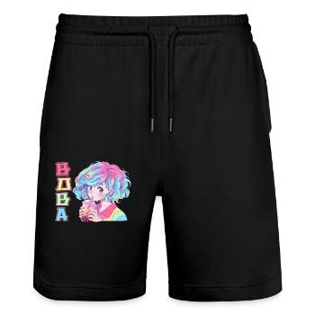 Anime and Boba Bubble Tea - Stanley/Stella Unisex Bio Joggingshorts Trainer  - Schwarz - Vorne - Nik (191cm) & Marisol (170cm)