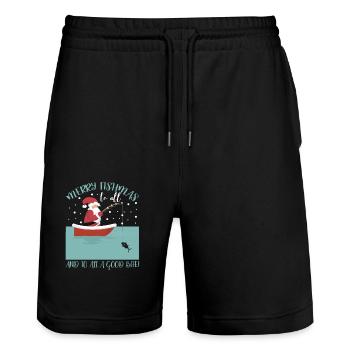 Happy fishmas to all and a good bite - Stanley/Stella Trainer Unisex Organic Jogging Shorts - black - Front - Nik (191cm) & Marisol (170cm)