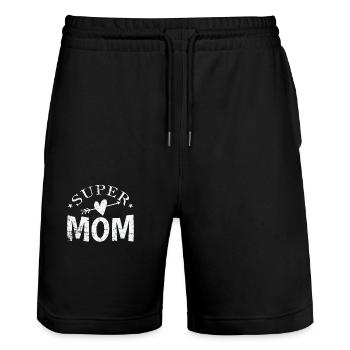 Super Mom Mama Muttertag - Stanley/Stella Unisex Bio Joggingshorts Trainer  - Schwarz - Vorne - Nik (191cm) & Marisol (170cm)