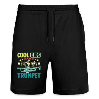 Trompettistes enfants cool enfants jouent tumpet - Short de jogging bio TRAINER Stanley/Stella unisexe - noir - Devant - Nik (191cm) & Marisol (170cm)