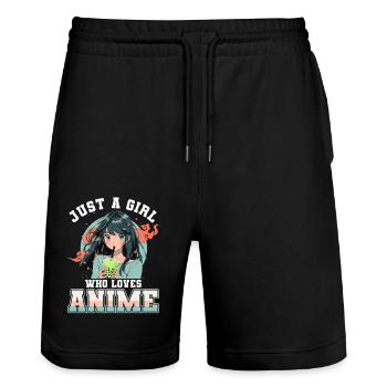 Just a girl who loves Anime - Stanley/Stella Unisex Bio Joggingshorts Trainer  - Schwarz - Vorne - Nik (191cm) & Marisol (170cm)