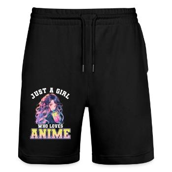 Just a girl who loves Anime - Stanley/Stella Unisex Bio Joggingshorts Trainer  - Schwarz - Vorne - Nik (191cm) & Marisol (170cm)