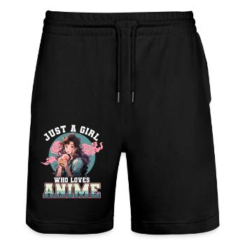 Just a girl who loves Anime - Stanley/Stella Unisex Bio Joggingshorts Trainer  - Schwarz - Vorne - Nik (191cm) & Marisol (170cm)