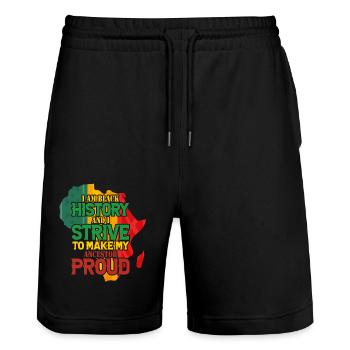 Black History Month Black History - Stanley/Stella Unisex Bio Joggingshorts Trainer  - Schwarz - Vorne - Nik (191cm) & Marisol (170cm)