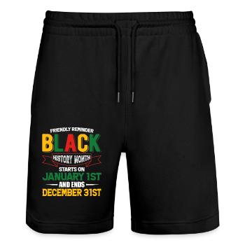 Black History Month Black History - Stanley/Stella Unisex Bio Joggingshorts Trainer  - Schwarz - Vorne - Nik (191cm) & Marisol (170cm)