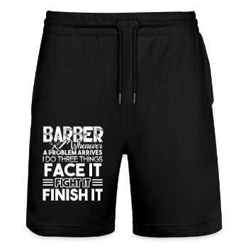 Barber Proud Barber - Stanley/Stella Trainer Unisex Organic Jogging Shorts - black - Front - Nik (191cm) & Marisol (170cm)