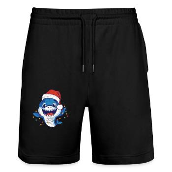 Weihnachtsmann Hai Weihnachtsbeleuchtung Lustige - Stanley/Stella Unisex Bio Joggingshorts Trainer  - Schwarz - Vorne - Nik (191cm) & Marisol (170cm)