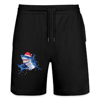 Weihnachtsmann Hai Weihnachtsbeleuchtung Lustige - Stanley/Stella Unisex Bio Joggingshorts Trainer  - Schwarz - Vorne - Nik (191cm) & Marisol (170cm)