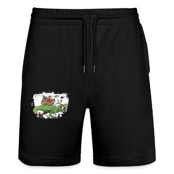 Dinosaurier T Rex Weihnachten Weihnachtsmann - Stanley/Stella Unisex Bio Joggingshorts Trainer  - Schwarz - Vorne - Nik (191cm) & Marisol (170cm)