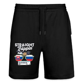 Straight Trippin' Slovakia Vacation Tour Travel - Stanley/Stella Trainer Unisex Organic Jogging Shorts - black - Front - Nik (191cm) & Marisol (170cm)