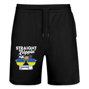 Straight Trippin' Ukraine Vacation Tour Travel - Stanley/Stella Trainer Unisex Organic Jogging Shorts - black - Front - Nik (191cm) & Marisol (170cm)