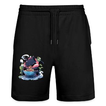 Anime Manga Kawaii Cat Eats Ramen Noodles - Stanley/Stella Trainer Unisex Organic Jogging Shorts - black - Front - Nik (191cm) & Marisol (170cm)