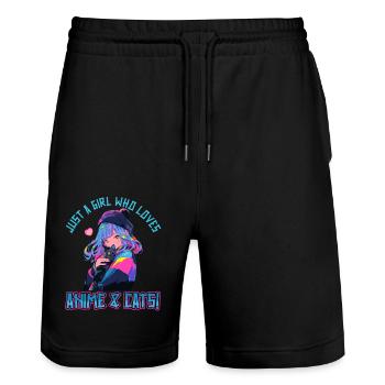 Kawaii Manga Just a girl who loves Anime and Cats - Stanley/Stella Unisex Bio Joggingshorts Trainer  - Schwarz - Vorne - Nik (191cm) & Marisol (170cm)