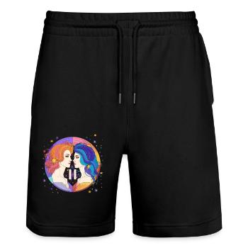 Tierkreiszeichen - Zwei Menschen - Zwillinge - Stanley/Stella Unisex Bio Joggingshorts Trainer  - Schwarz - Vorne - Nik (191cm) & Marisol (170cm)