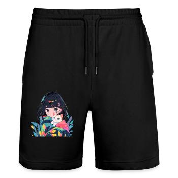 Anime et chats Kawaii Girl Anime - Short de jogging bio TRAINER Stanley/Stella unisexe - noir - Devant - Nik (191cm) & Marisol (170cm)
