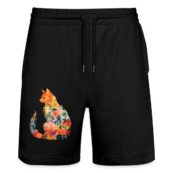 Katzenblumen Geschenk ideal für alle Katzenliebhaber - Stanley/Stella Unisex Bio Joggingshorts Trainer  - Schwarz - Vorne - Nik (191cm) & Marisol (170cm)