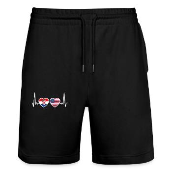Croatia USA Heartbeat Flag Croatian - Stanley/Stella Trainer Unisex Organic Jogging Shorts - black - Front - Nik (191cm) & Marisol (170cm)